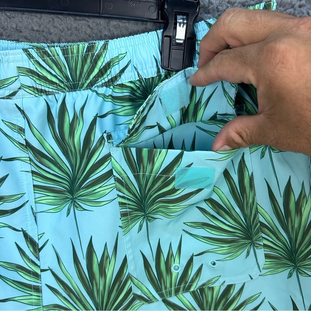 Vineyard Vines Mens Swim Trunks Large Chappy Palm Printed Green Lined 7” Inseam‎
